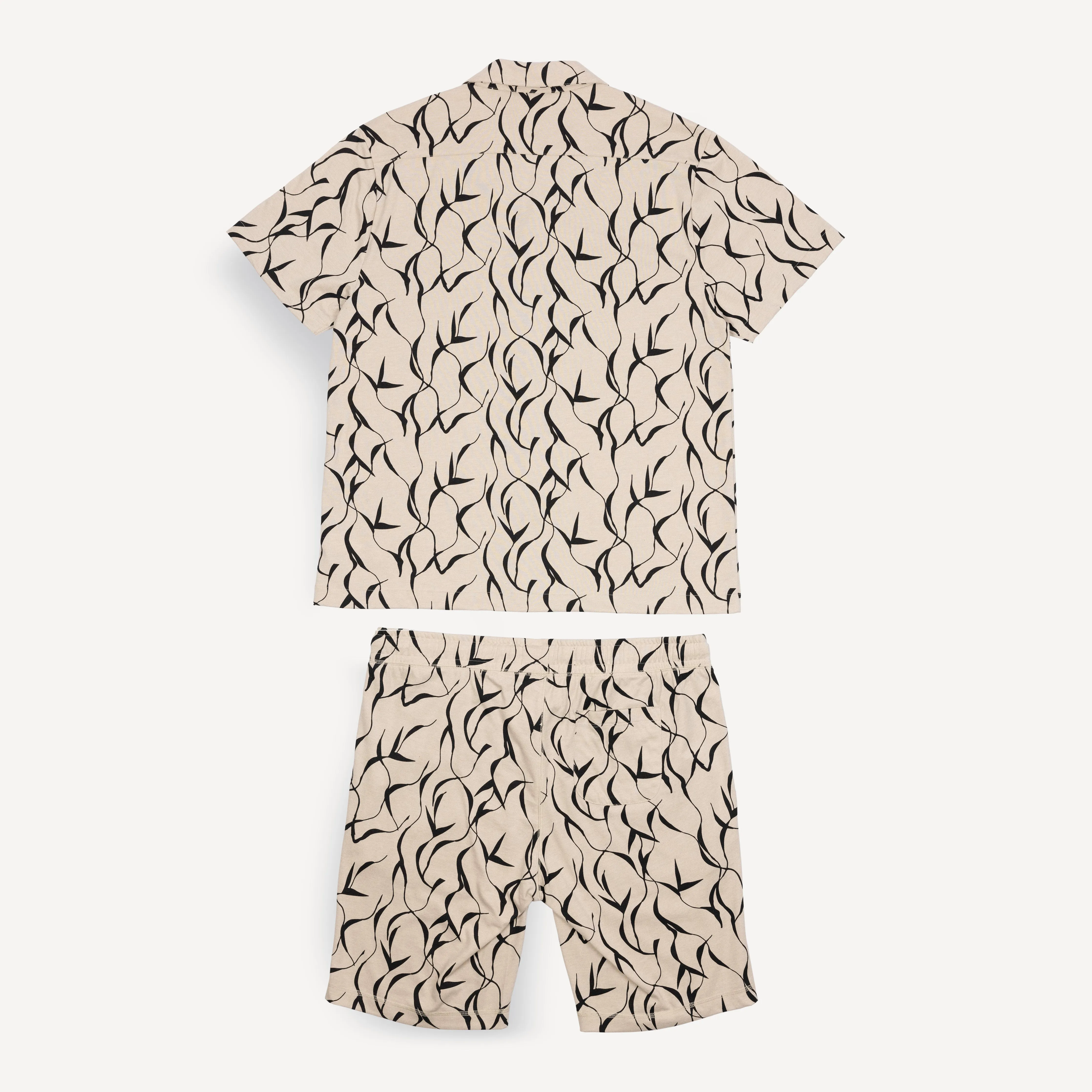 Mens Knit Camp Shirt and Short Set - Oatmeal / Stem