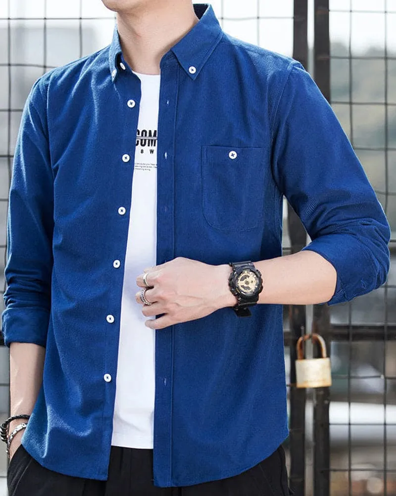 Men’s Long-Sleeve Buttoned Corduroy Shirt