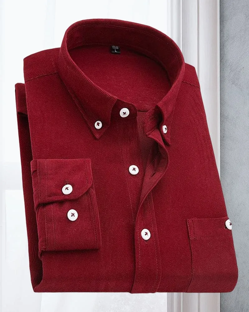 Men’s Long-Sleeve Buttoned Corduroy Shirt