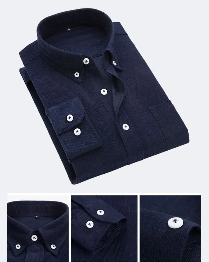 Men’s Long-Sleeve Buttoned Corduroy Shirt
