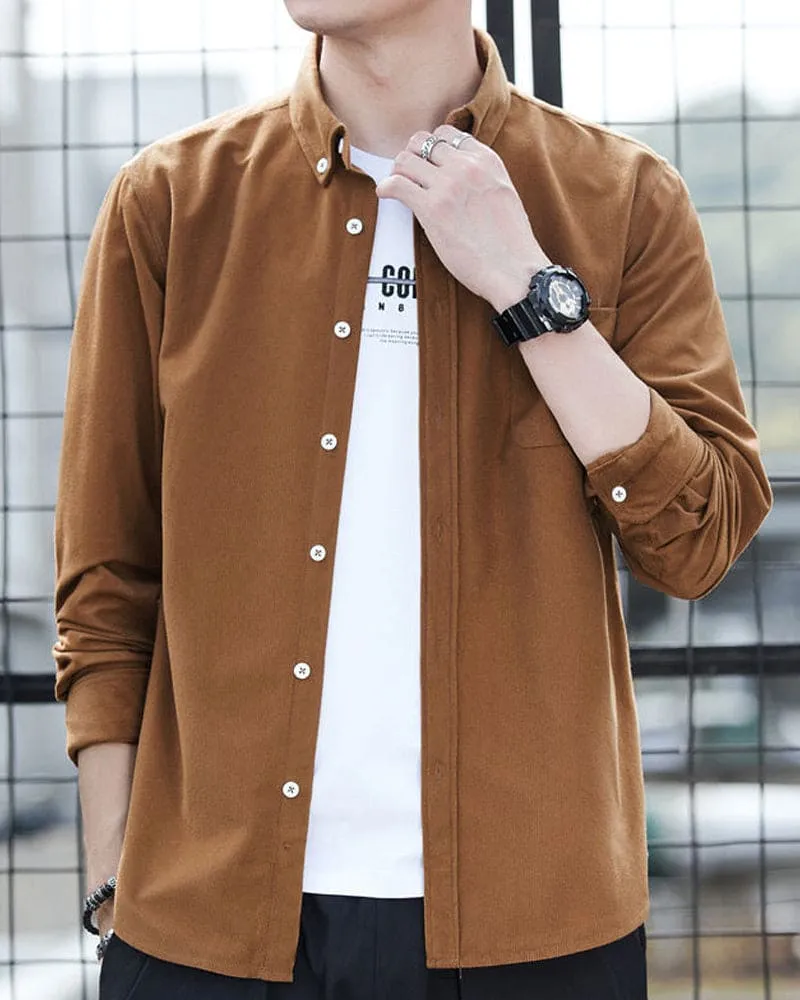 Men’s Long-Sleeve Buttoned Corduroy Shirt