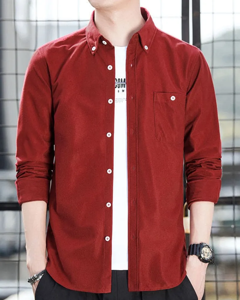 Men’s Long-Sleeve Buttoned Corduroy Shirt