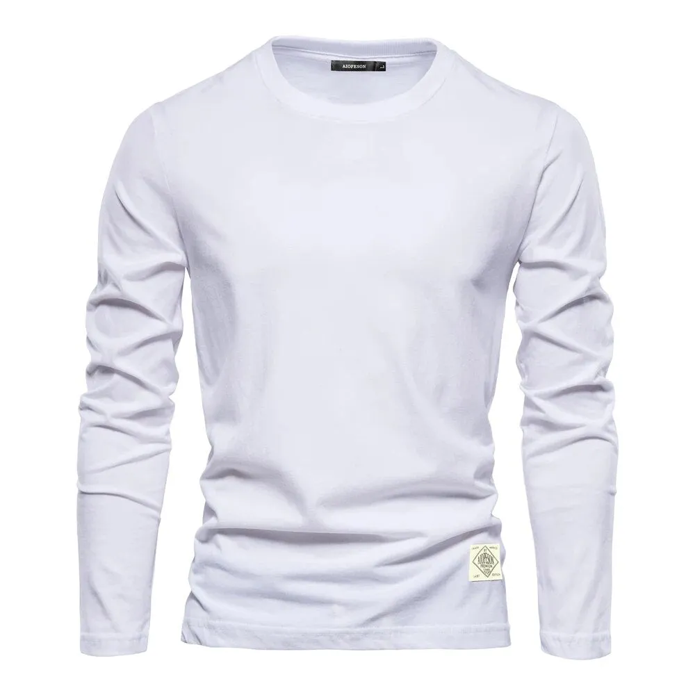 Men's Long Sleeve Solid Color Cotton Tee