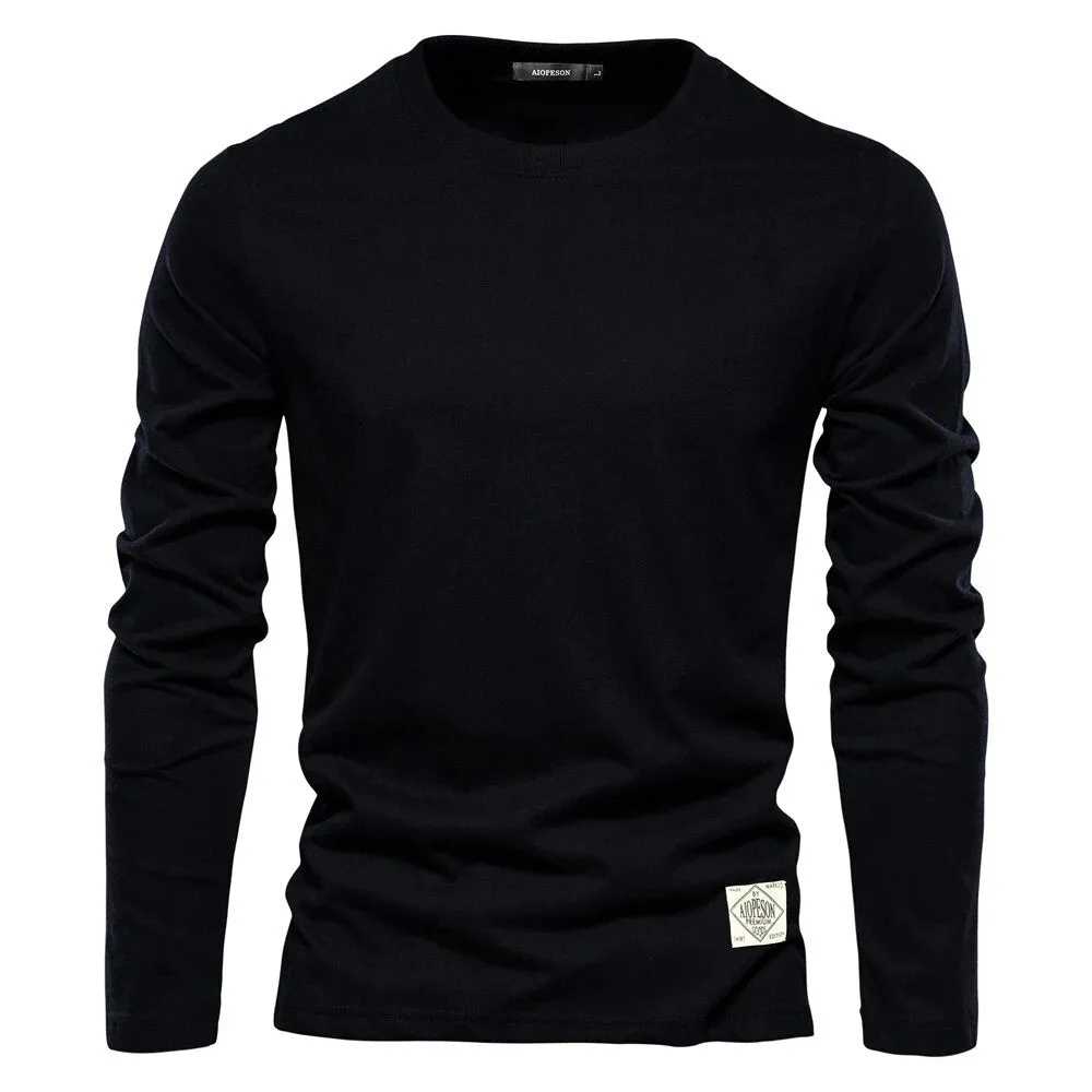 Men's Long Sleeve Solid Color Cotton Tee