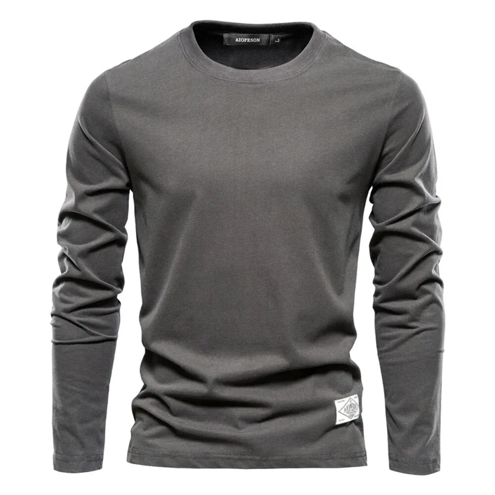 Men's Long Sleeve Solid Color Cotton Tee