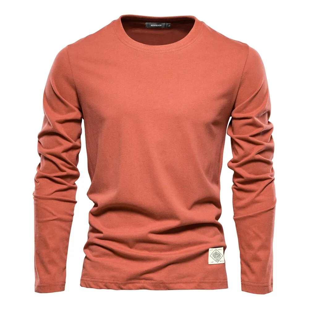 Men's Long Sleeve Solid Color Cotton Tee