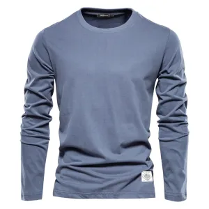 Men's Long Sleeve Solid Color Cotton Tee