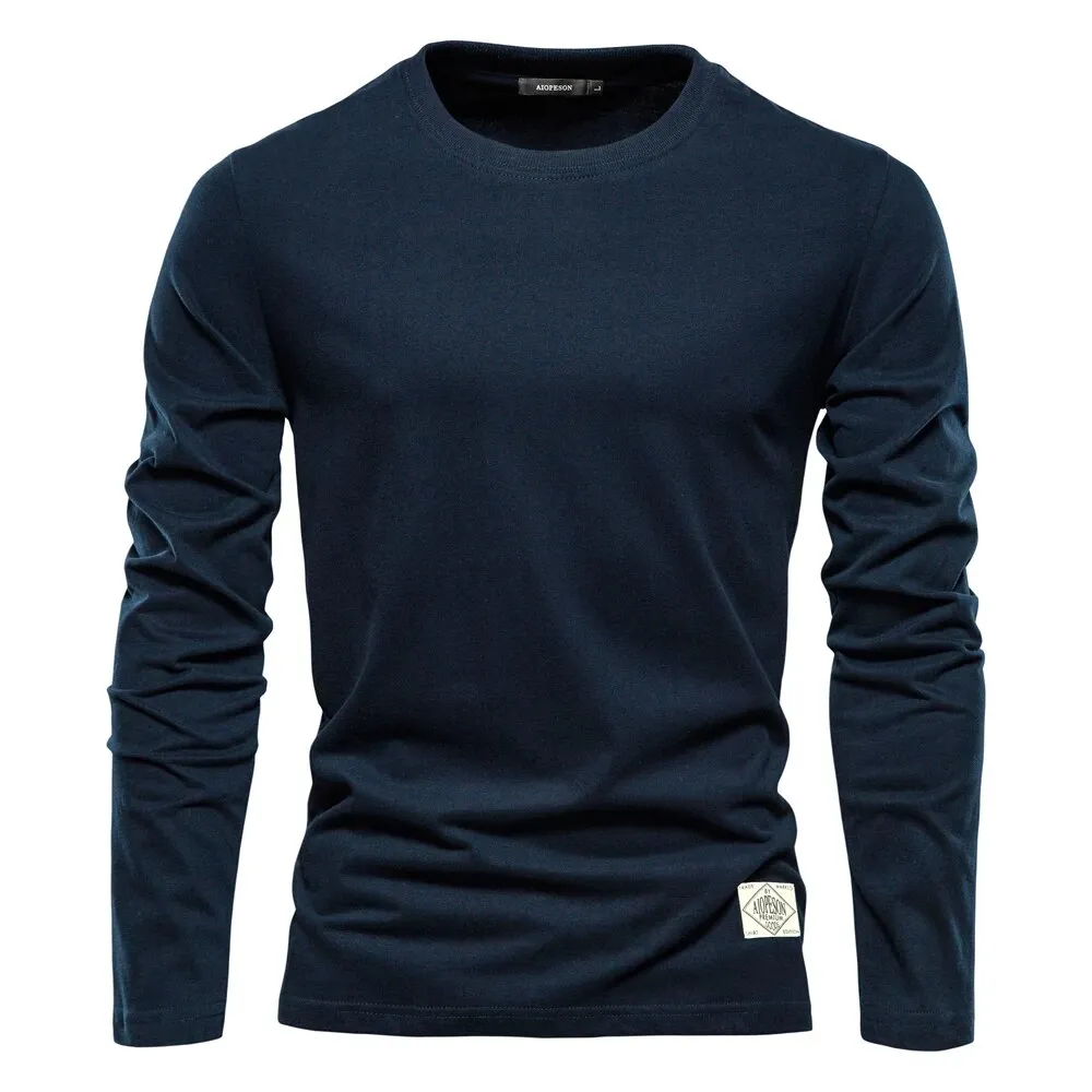 Men's Long Sleeve Solid Color Cotton Tee