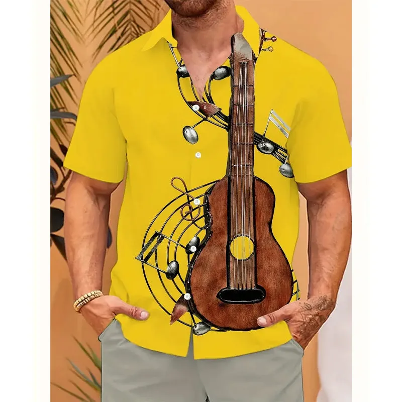 Men's Musical Instrument Print Short-sleeved Shirt
