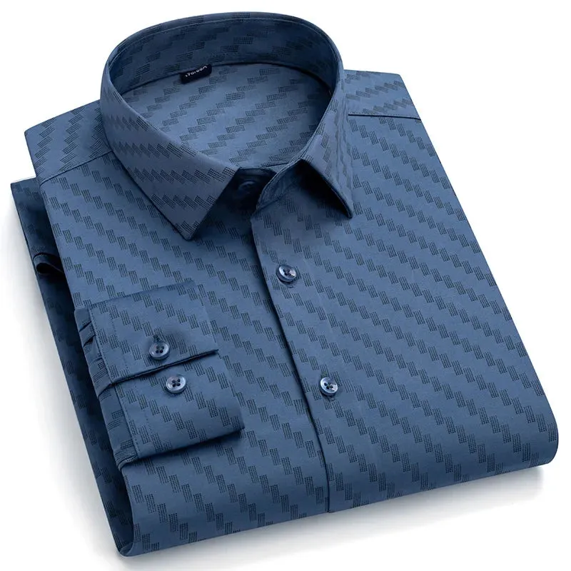 Men's Shirts Long Sleeve Slim Fit Ice Silk Non-iron Business Luxury Formal Social Dress Shirts Blouse Men Clothes