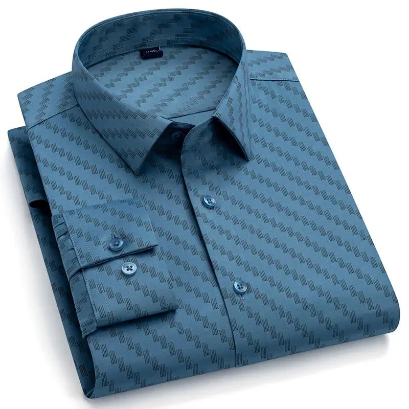 Men's Shirts Long Sleeve Slim Fit Ice Silk Non-iron Business Luxury Formal Social Dress Shirts Blouse Men Clothes