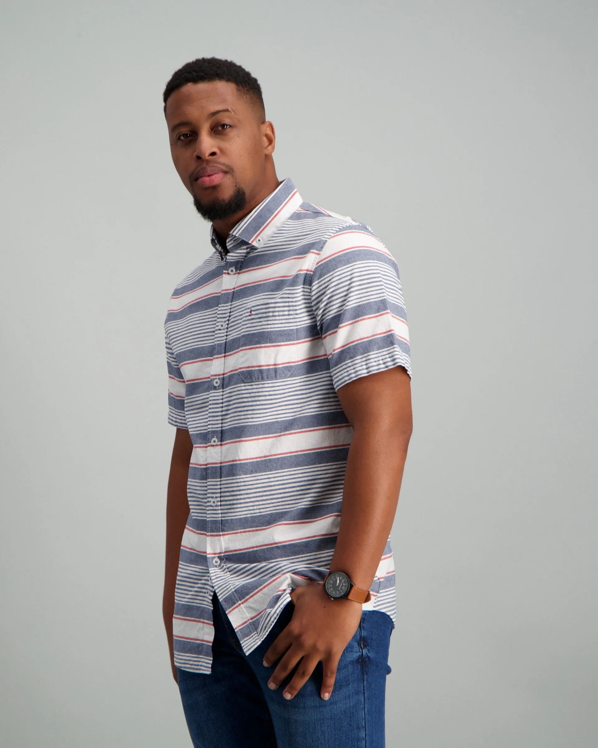 Men's Short Sleeve Hori Straight Shirt - Navy