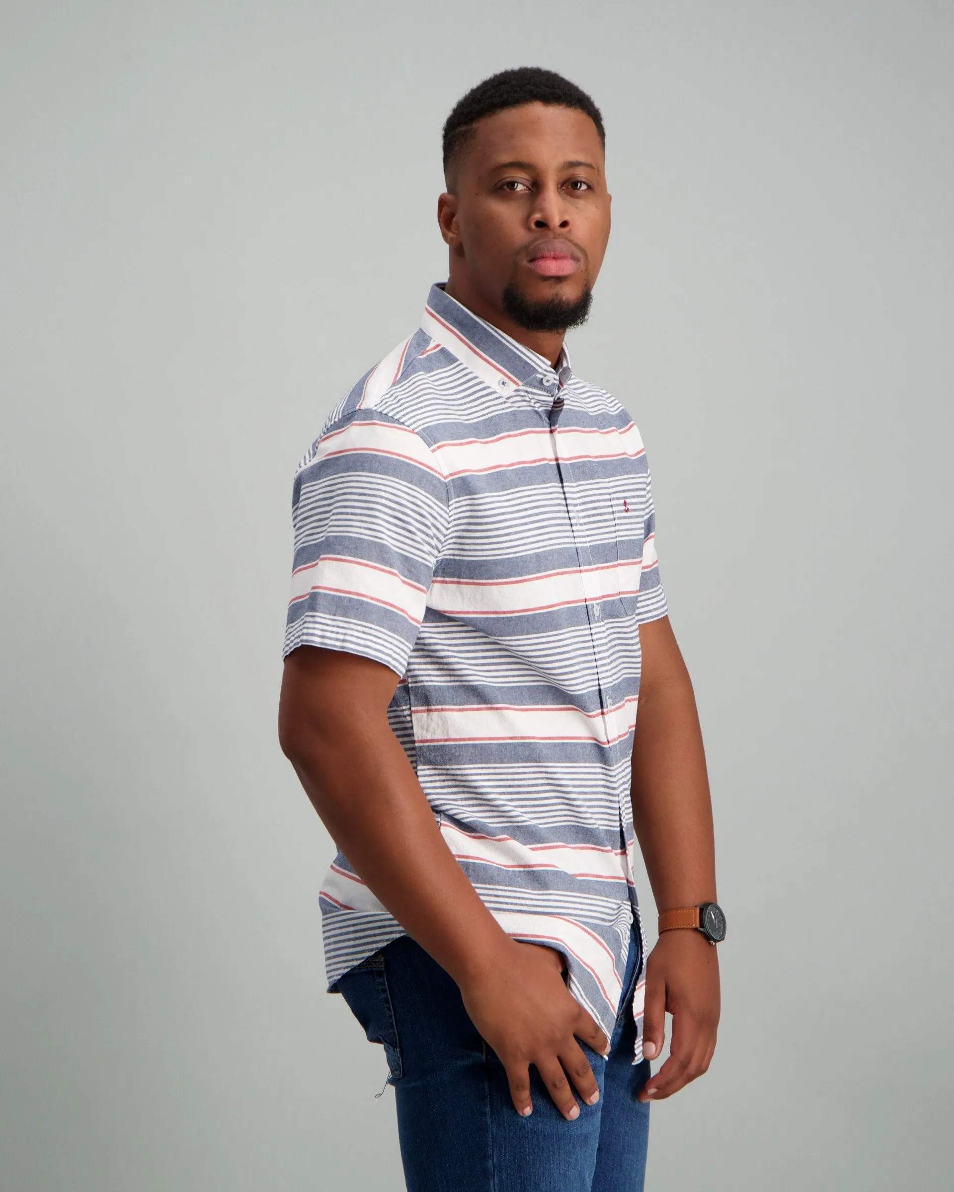Men's Short Sleeve Hori Straight Shirt - Navy
