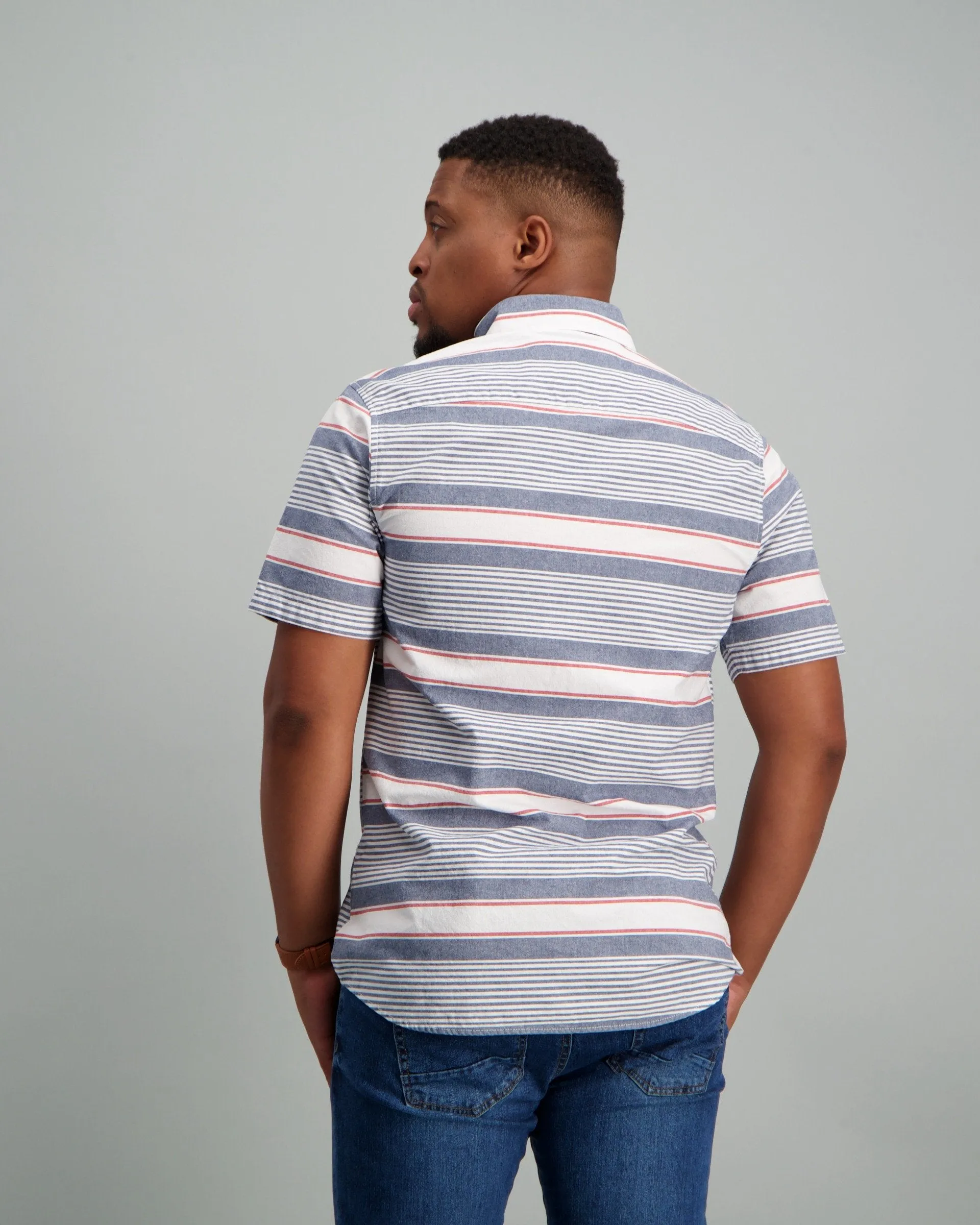 Men's Short Sleeve Hori Straight Shirt - Navy