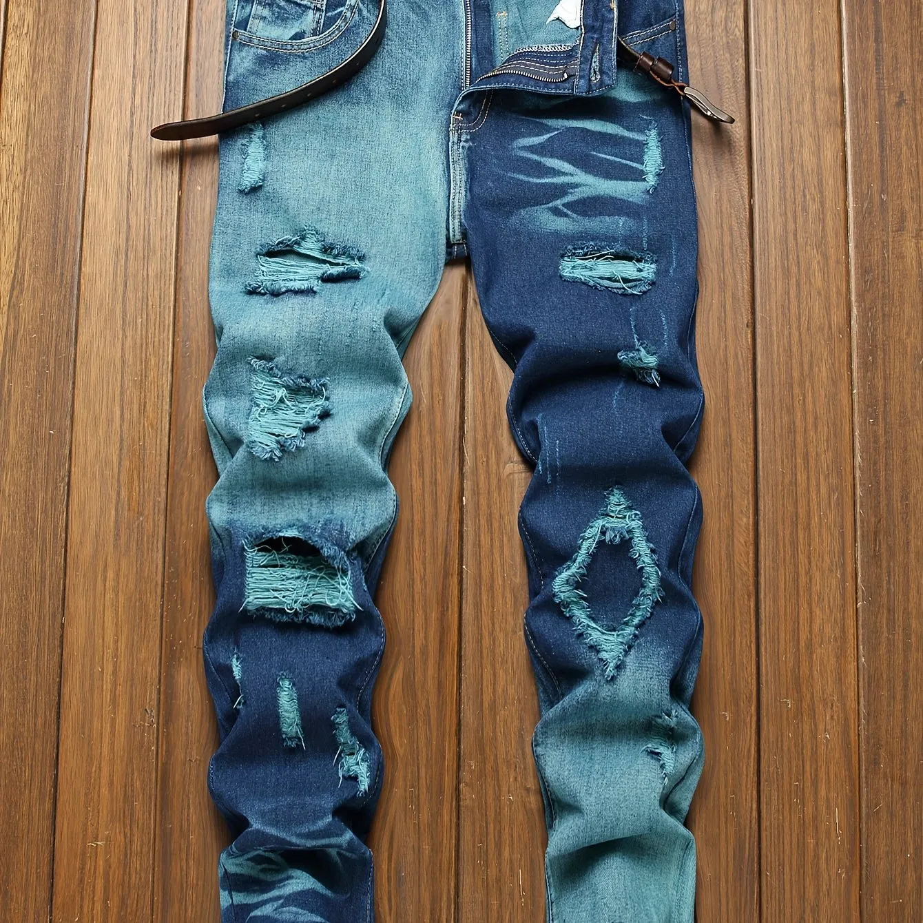 Men's Slim Fit Ripped Jeans - Casual Street Style Distressed Denim for a Trendy Look