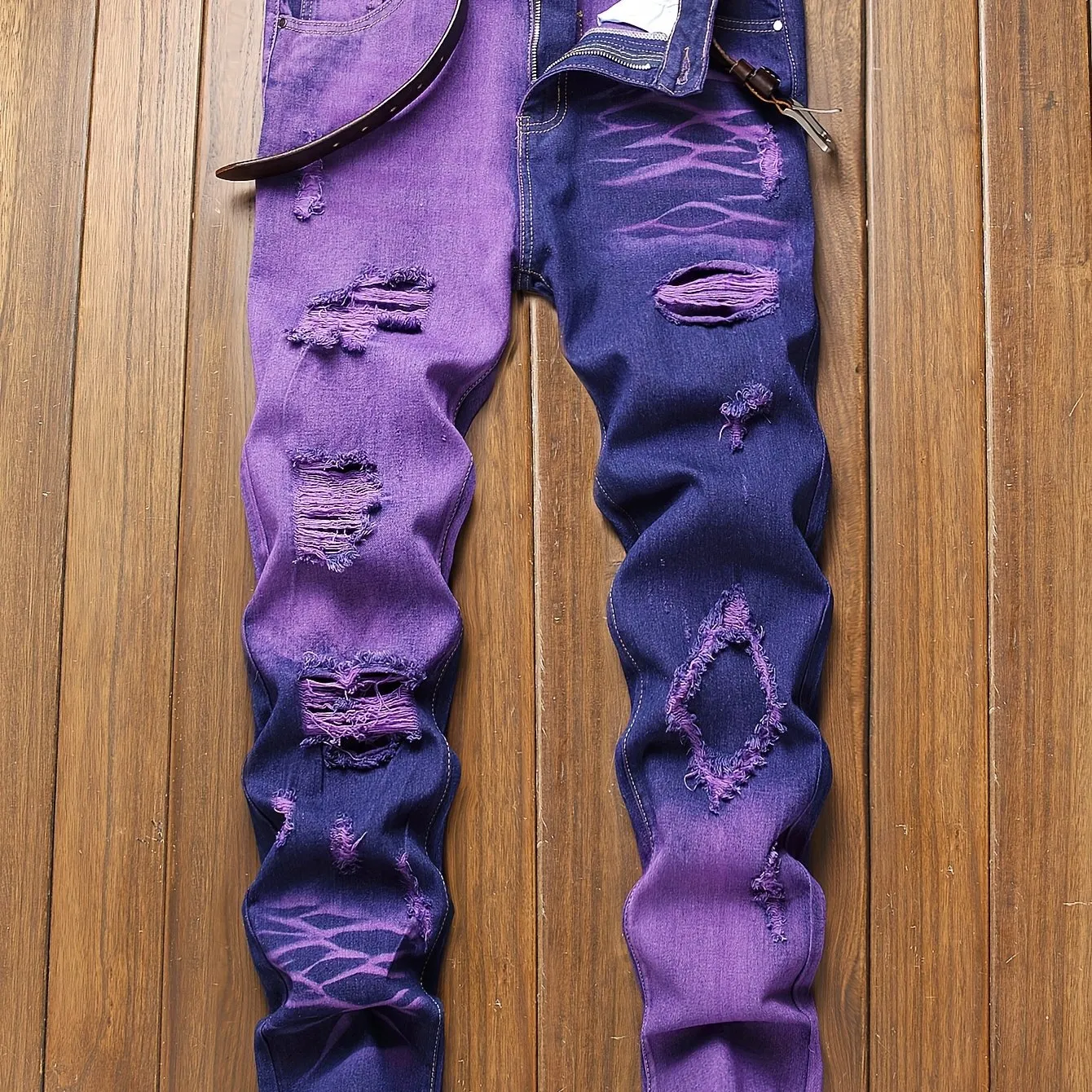 Men's Slim Fit Ripped Jeans - Casual Street Style Distressed Denim for a Trendy Look