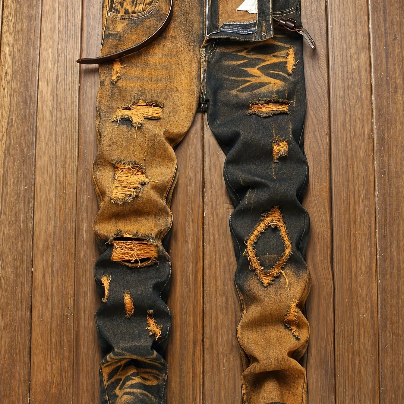 Men's Slim Fit Ripped Jeans - Casual Street Style Distressed Denim for a Trendy Look