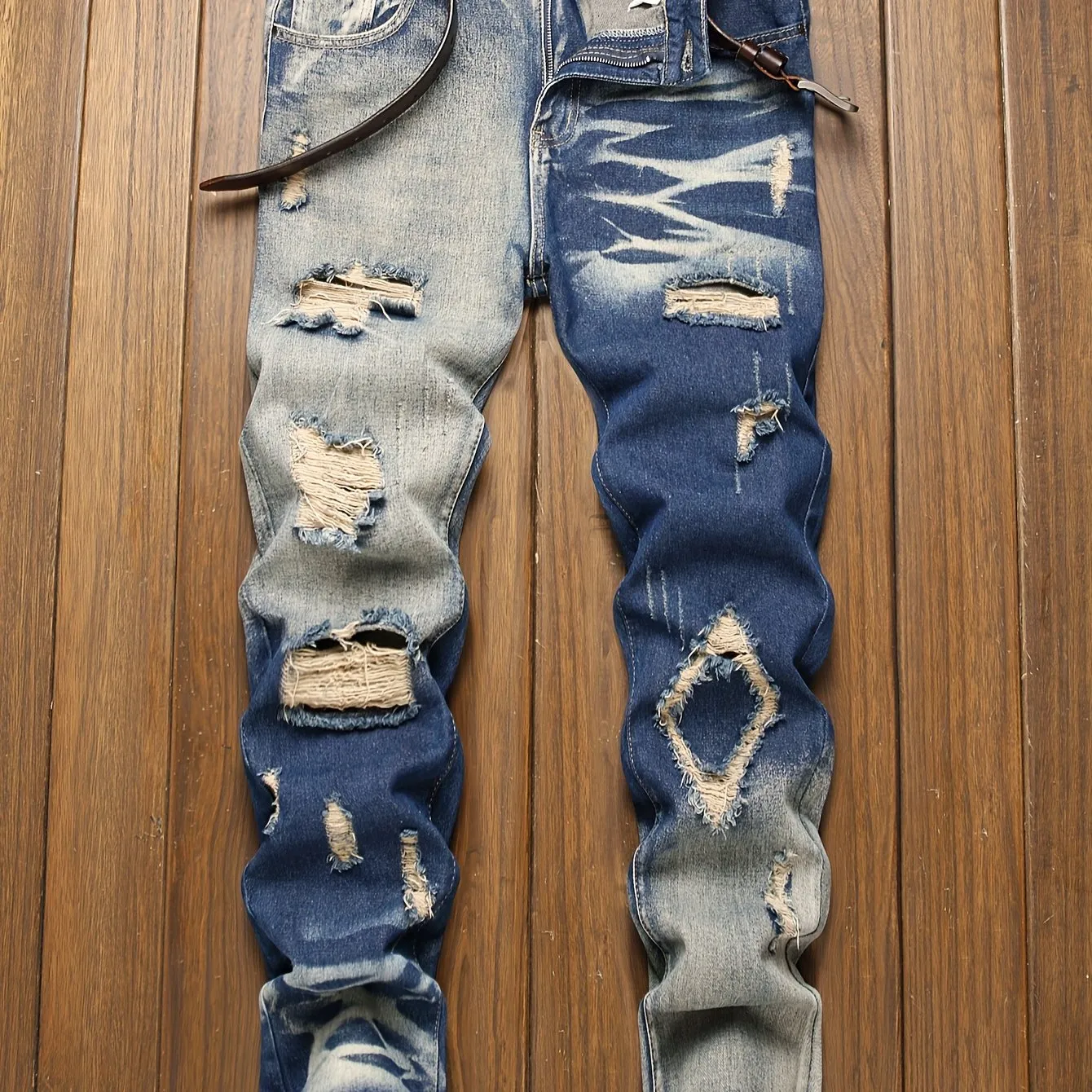 Men's Slim Fit Ripped Jeans - Casual Street Style Distressed Denim for a Trendy Look