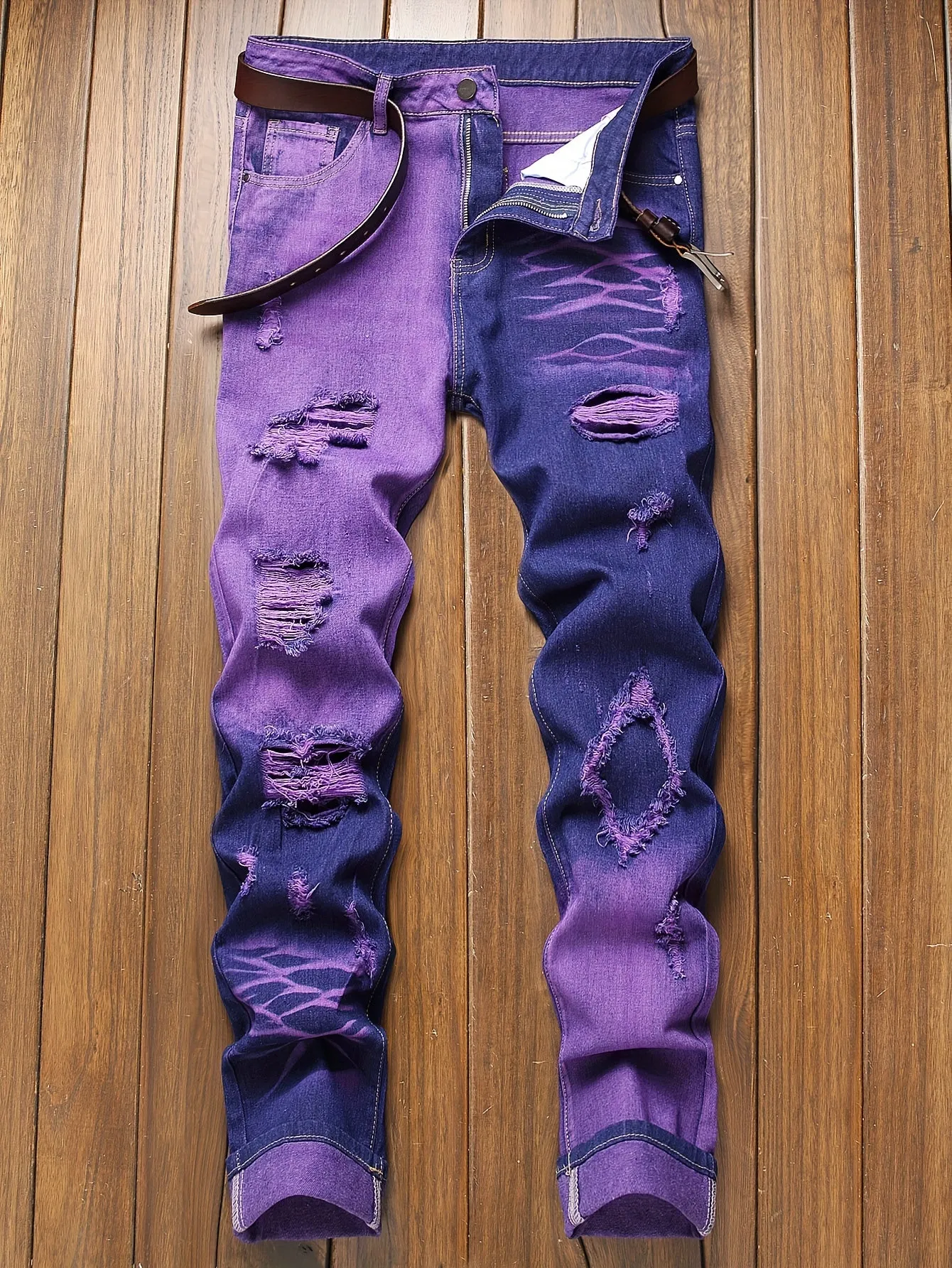 Men's Slim Fit Ripped Jeans - Casual Street Style Distressed Denim for a Trendy Look