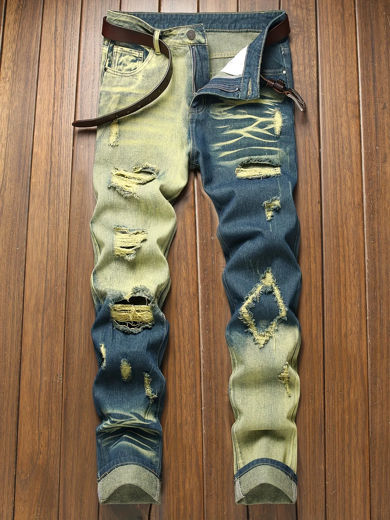 Men's Slim Fit Ripped Jeans - Casual Street Style Distressed Denim for a Trendy Look