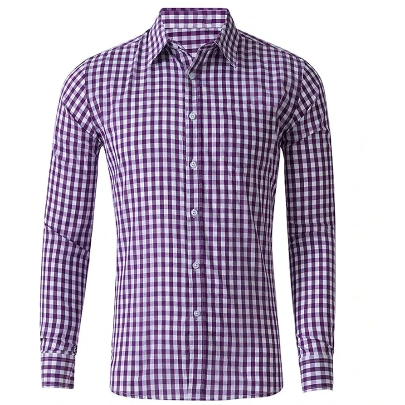 Men's Tall Plaid Long Sleeve Self-Cultivation Shirt