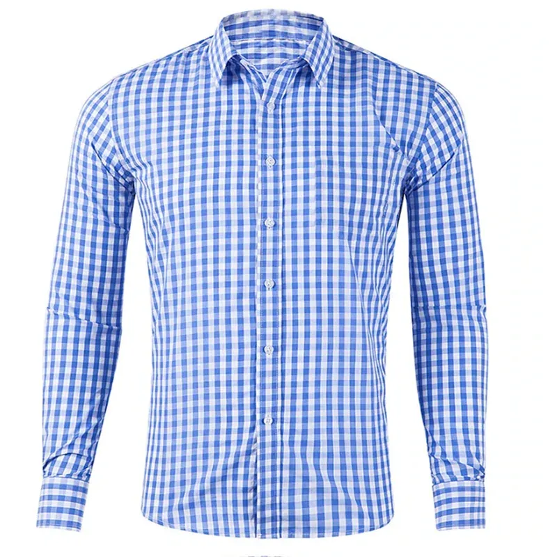 Men's Tall Plaid Long Sleeve Self-Cultivation Shirt