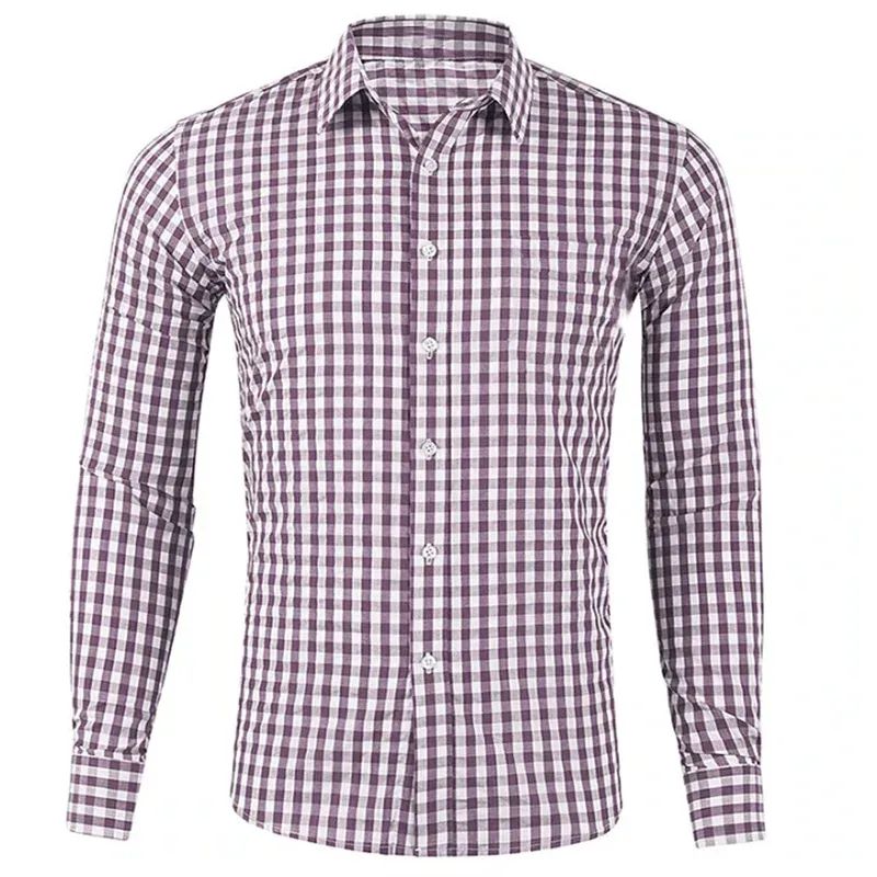 Men's Tall Plaid Long Sleeve Self-Cultivation Shirt