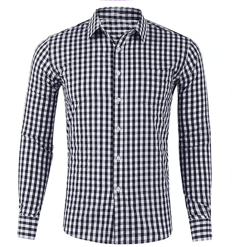 Men's Tall Plaid Long Sleeve Self-Cultivation Shirt