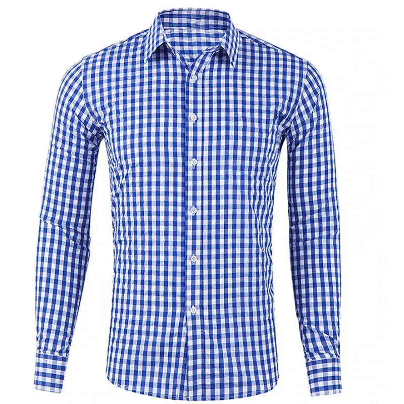Men's Tall Plaid Long Sleeve Self-Cultivation Shirt