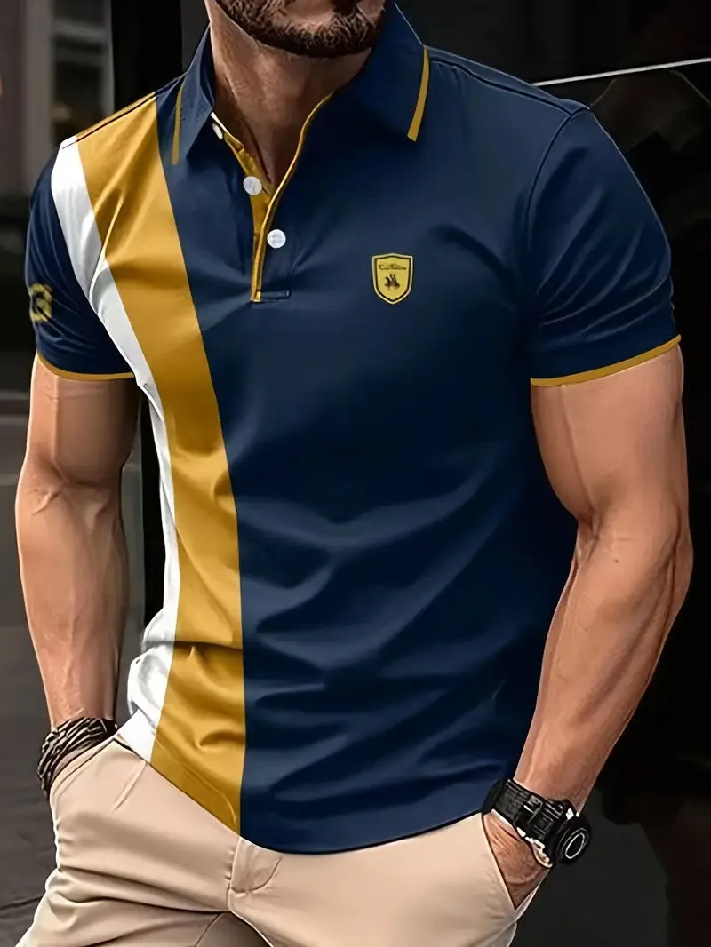 Michael Men's Casual Short-Sleeve Color-Block Shirt