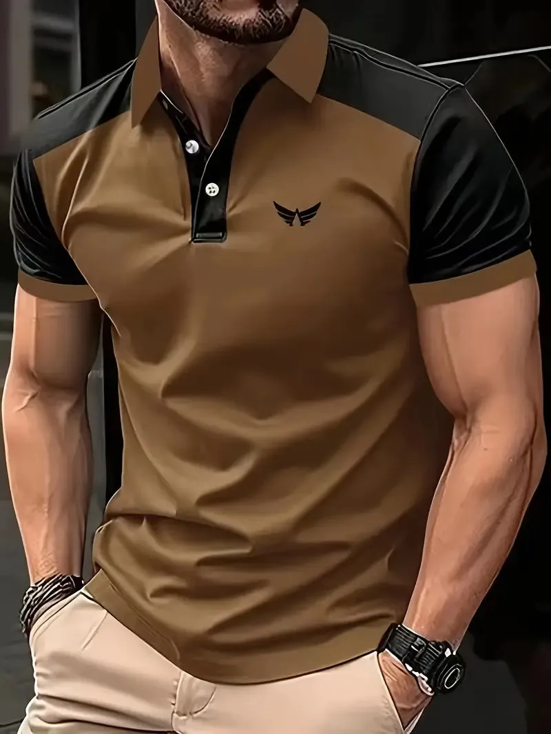 Michael Men's Casual Short-Sleeve Color-Block Shirt