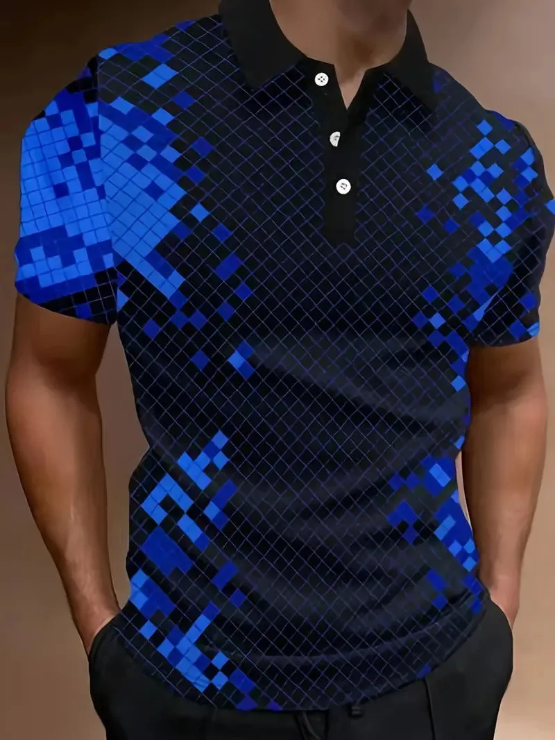 Michael Men's Casual Short-Sleeve Color-Block Shirt