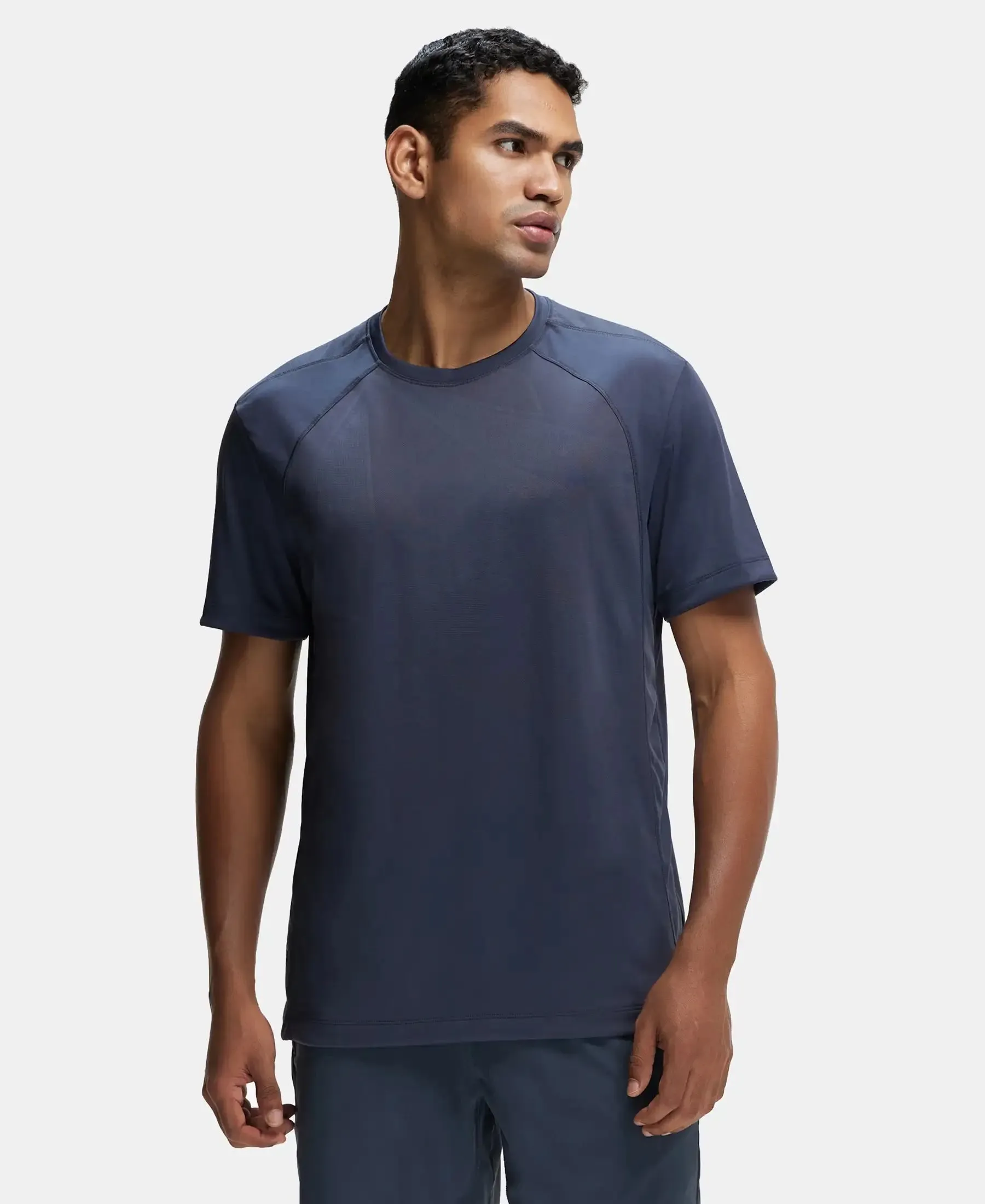 Microfiber Fabric Round Neck Half Sleeve T-Shirt with Breathable Mesh - Graphite