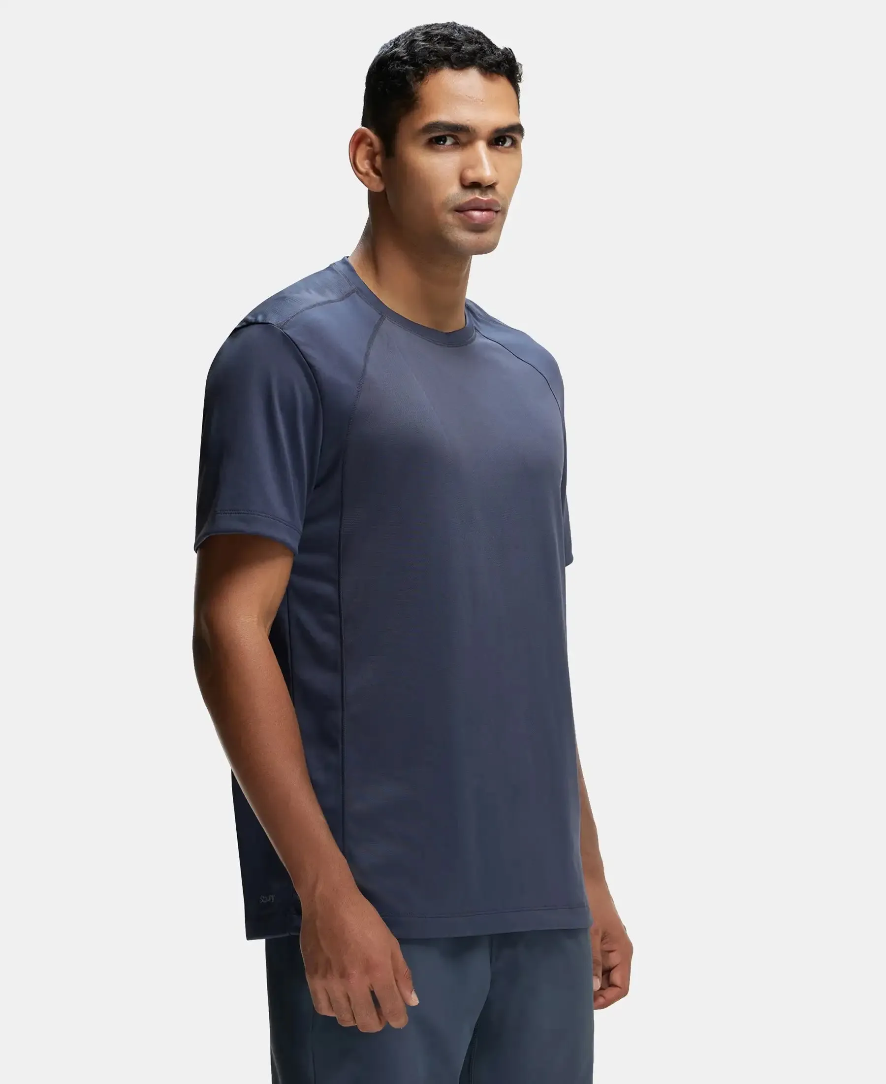 Microfiber Fabric Round Neck Half Sleeve T-Shirt with Breathable Mesh - Graphite