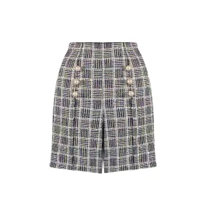 Multicolor Tweed Shorts With Pearl Buttons