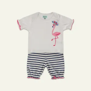Multicoloured Flamingo And Stripe Print Top And Legging Set