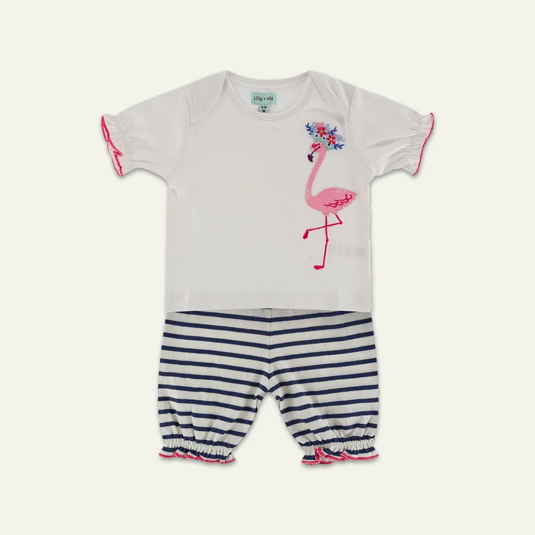 Multicoloured Flamingo And Stripe Print Top And Legging Set