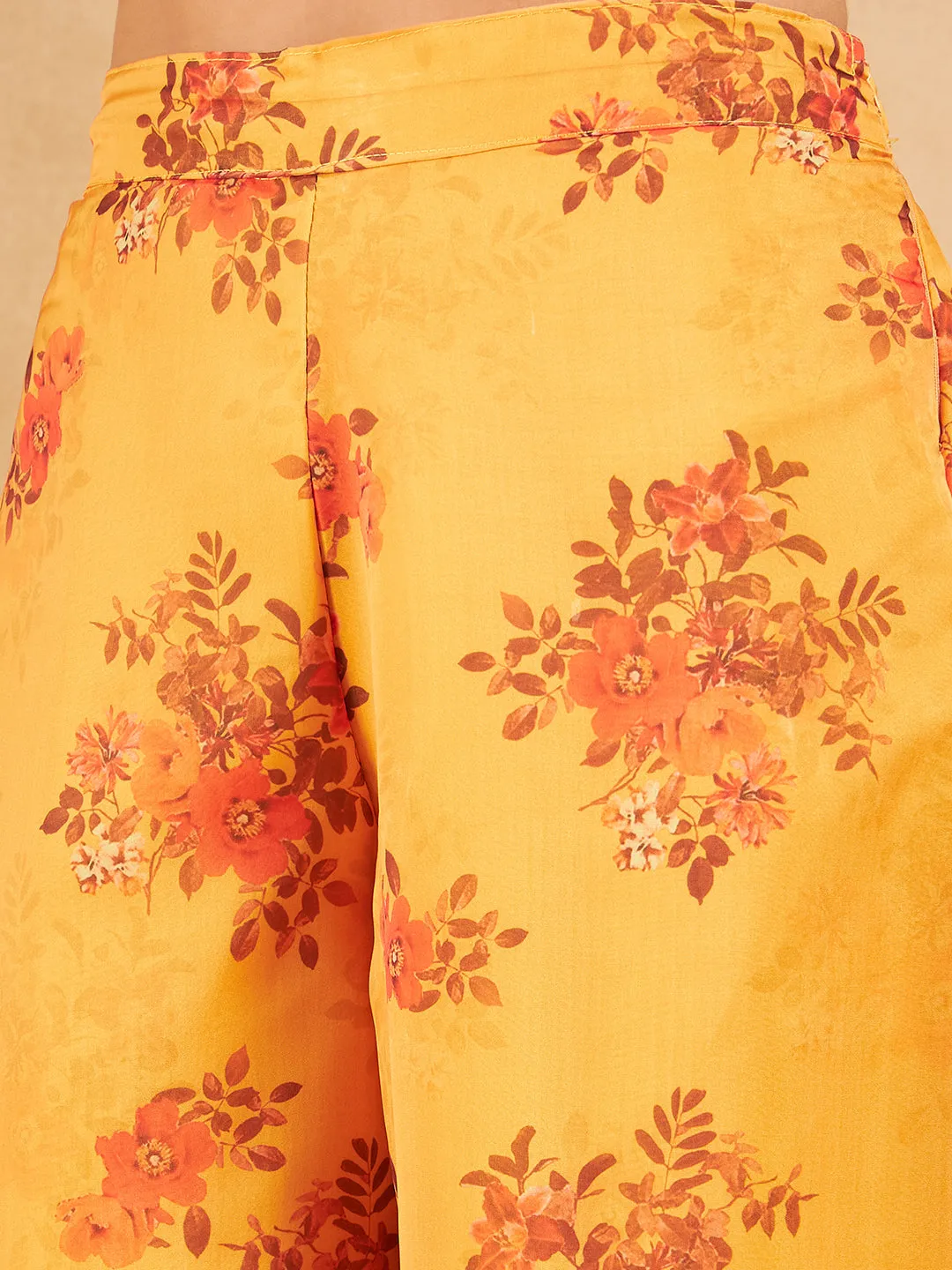 Mustard Rose Printed Organza Palazzo