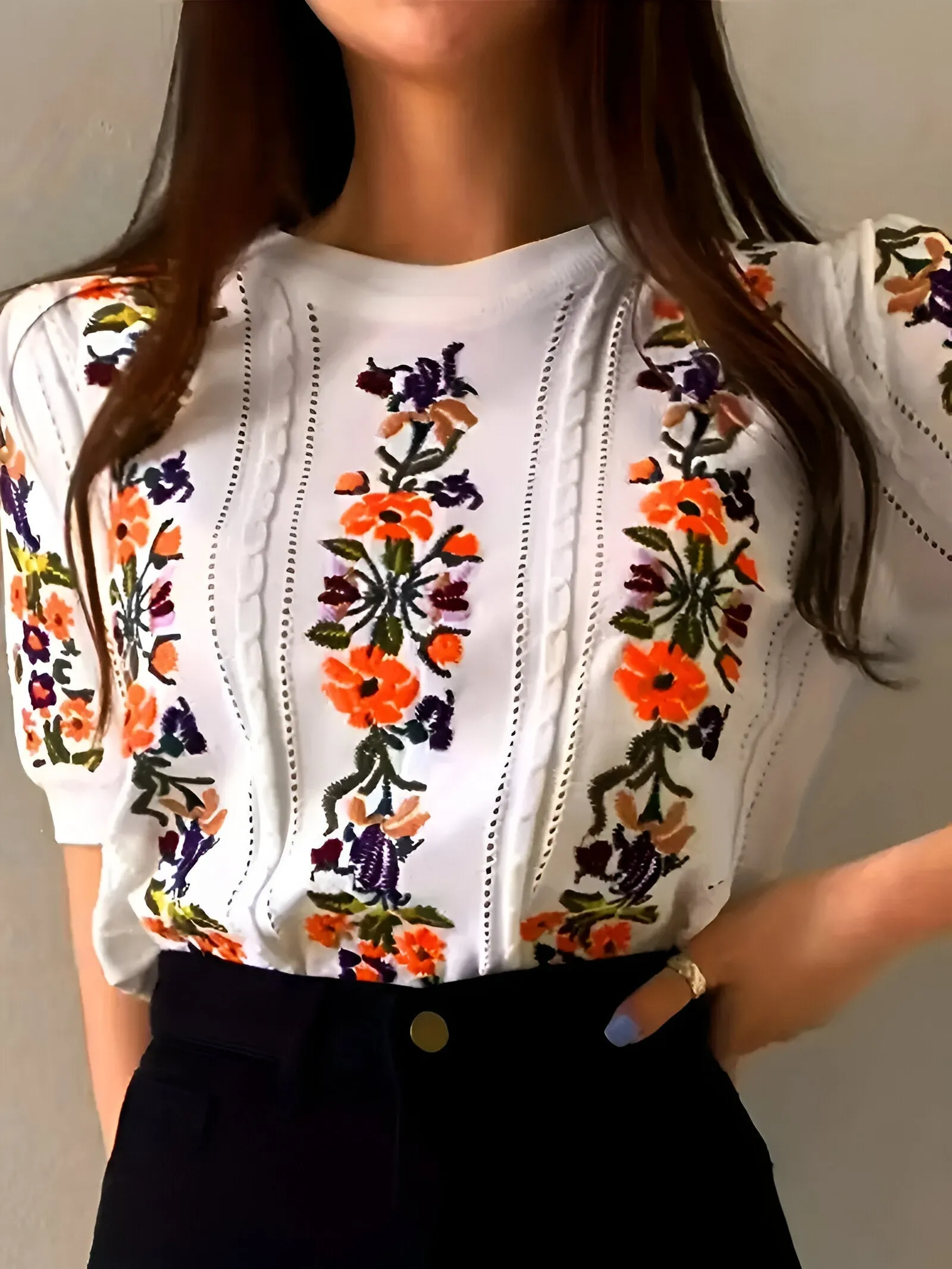 Nadette | fresh floral top with short sleeves