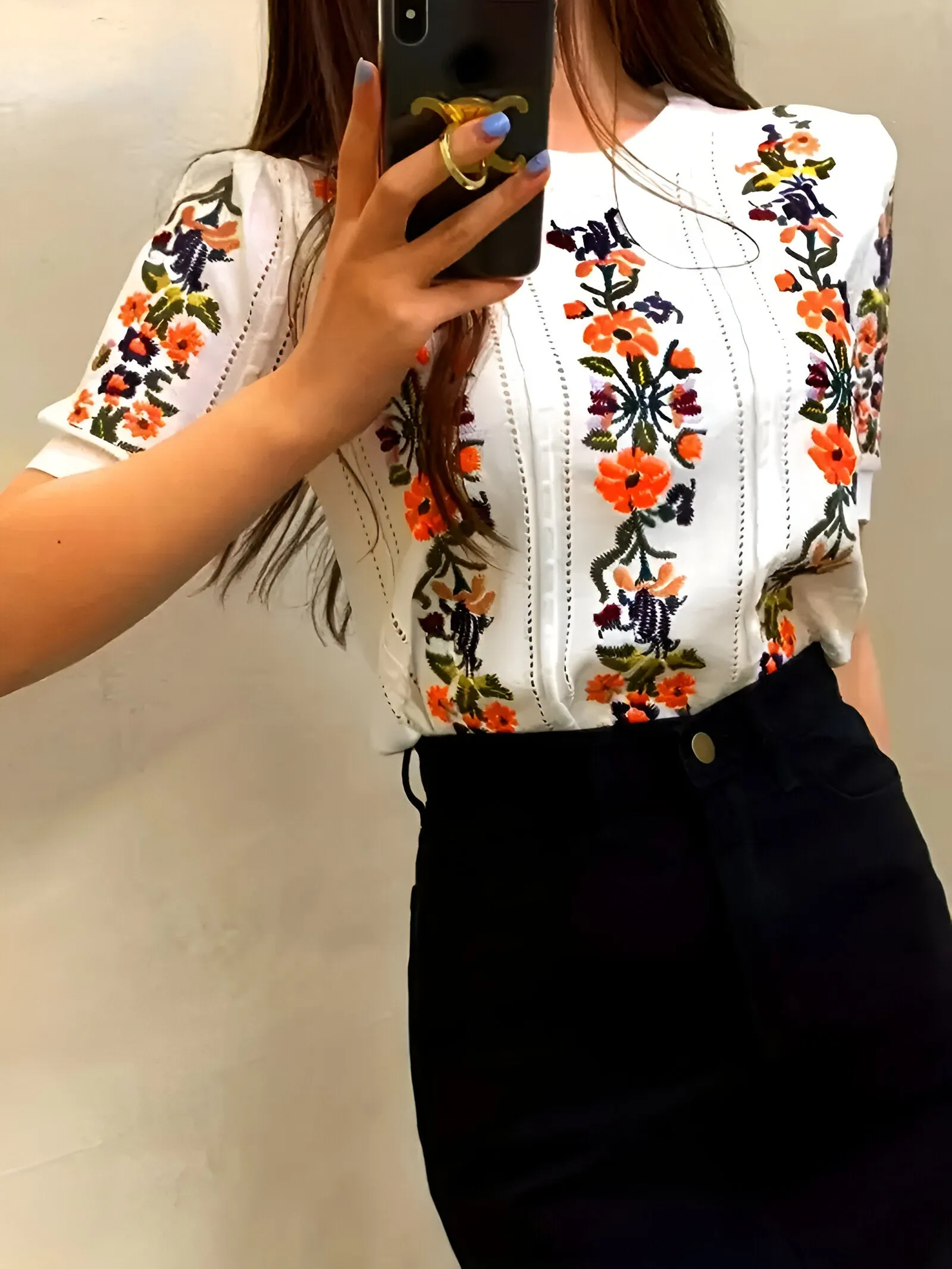 Nadette | fresh floral top with short sleeves
