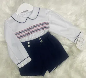 Navy Smocked Shirt and Shorts Set - 18M