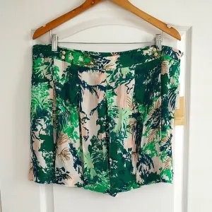 New Elevenses Anthropologie Tropical Print Skort Green Cream Peach 14 NWT