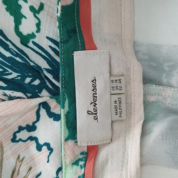 New Elevenses Anthropologie Tropical Print Skort Green Cream Peach 14 NWT