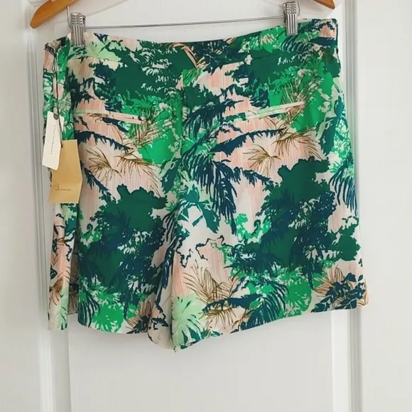 New Elevenses Anthropologie Tropical Print Skort Green Cream Peach 14 NWT