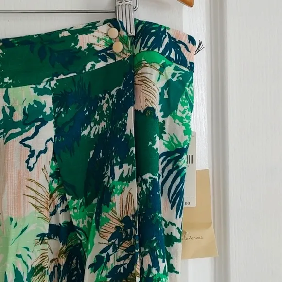 New Elevenses Anthropologie Tropical Print Skort Green Cream Peach 14 NWT