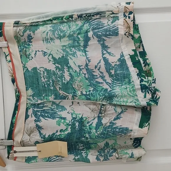 New Elevenses Anthropologie Tropical Print Skort Green Cream Peach 14 NWT