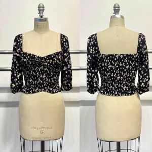 Night Daisies Floral Smocked 3/4 Cinched Sleeve Top
