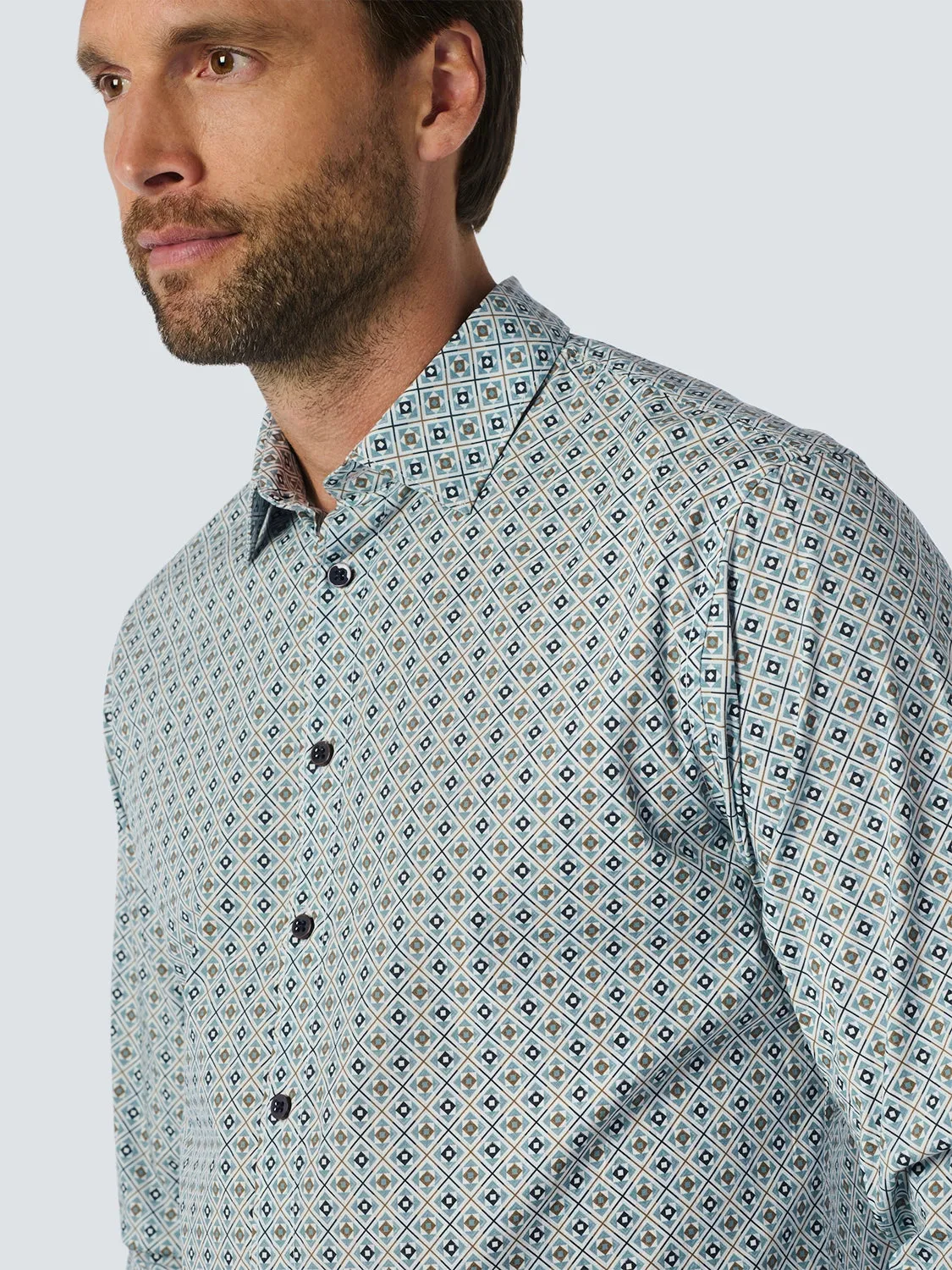 NO EXCESS ALLOVER PRINTED STRETCH COTTON L/S SHIRT 25450732