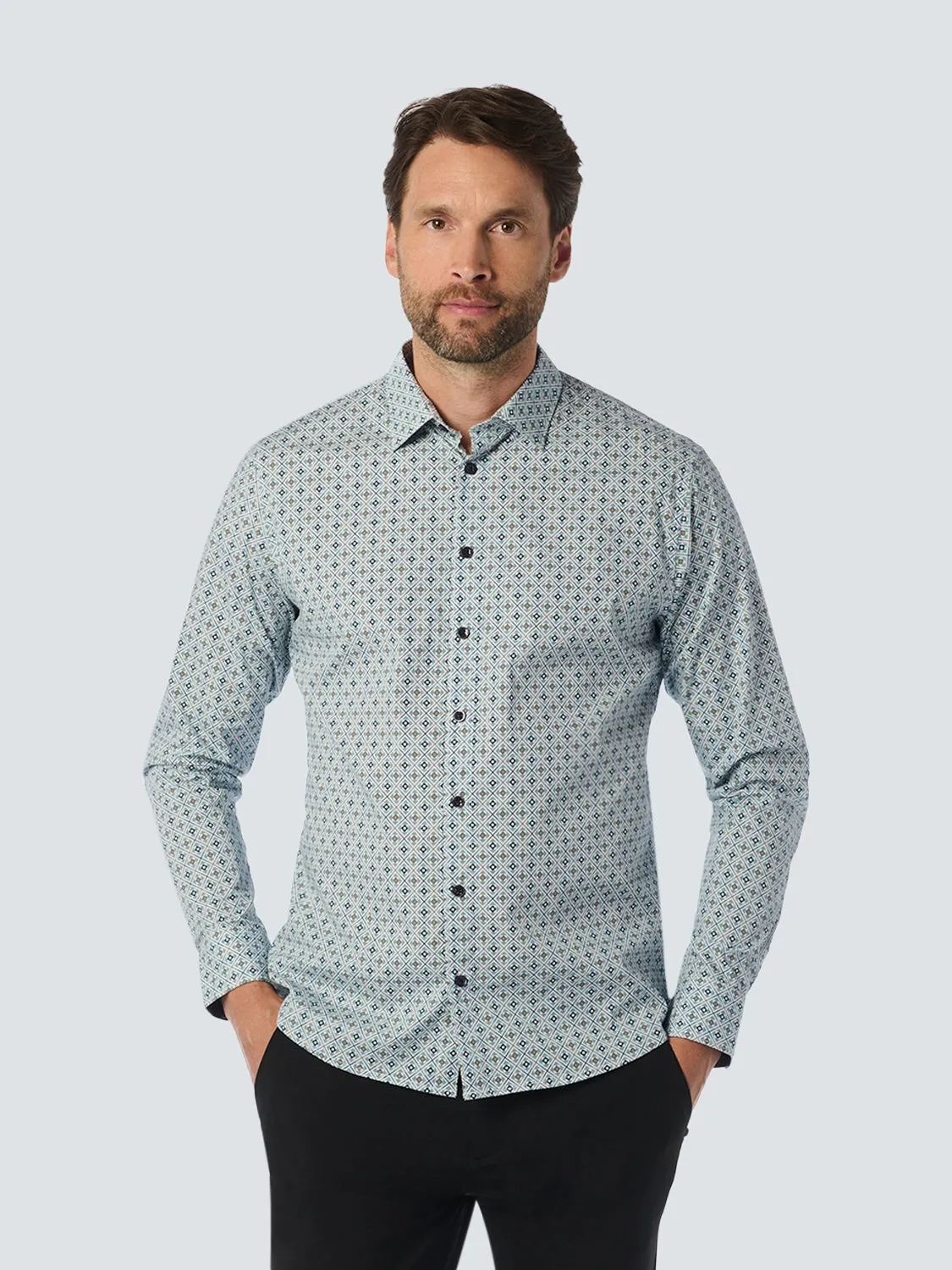 NO EXCESS ALLOVER PRINTED STRETCH COTTON L/S SHIRT 25450732