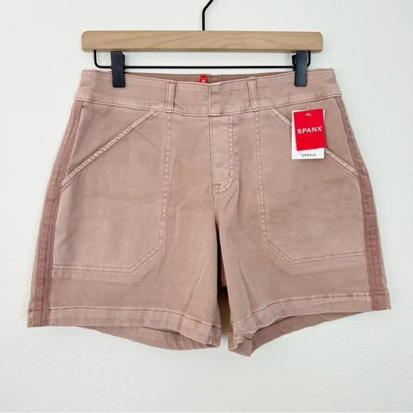 NWT Spanx 6” Stretch Twill Shorts Pull On Mauve Pink Size Medium